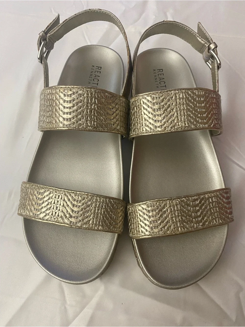 Reaction Kenneth Cole Gold Textured Strap Women's Sandals